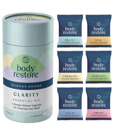 BodyRestore Shower Steamers Aromatherapy 6 Packs Clarity Tube - Mothers Day Gifts, Relaxation Birthday Gifts for Women and Men, Stress Relief and Luxury Self Care Gifts for Mom, Shower Bath Bombs