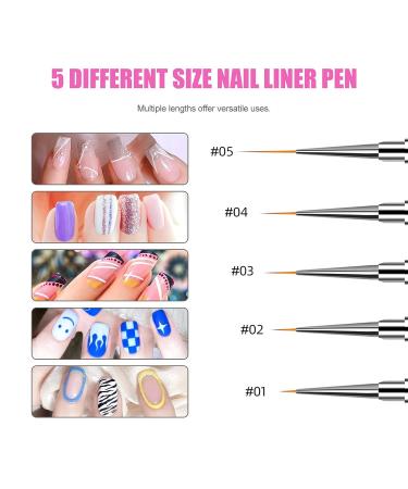 Sularpek 5 Pcs Nail Art Liner Brushes Set for Professional UV Gel Painting - Rhinestone Handle Design Brush Pen for Nail Art - Buy Online on GoSupps.com