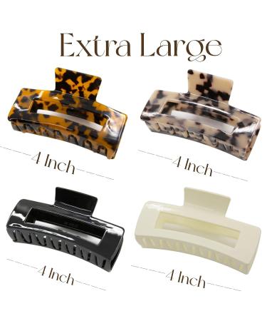 4PCS Large Hair Claw Clips - Big Acrylic Clips for Thick Hair - Tortoise Shell & Leopard Print - Non Slip Hair Accessories for Women and Girls - Buy Online on GoSupps.com