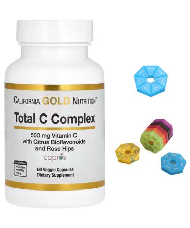 Total C Complex Compatible With California Gold Nutrition 500 mg 60 Veggie Capsules + Bonus Pill Organizer Weekly Pill Organizer Mini