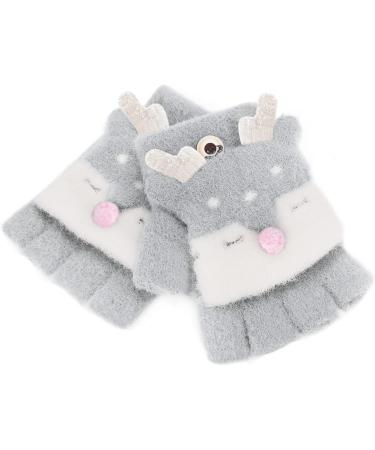 Toddler Kids Puppy Flip Top Short Knitted Half Finger Gloves for 3-8 Yrs Elk/Grey - Buy Online on GoSupps.com