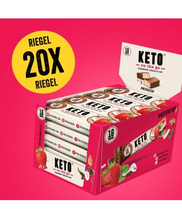 Ketofabrik Coconut Strawberry Ketogenic Bar - 20x35g | Low-Calorie Keto Candy with 1g Sugar | Sugar-Free Keto Snack - 20 Pieces Pack - Buy Online on GoSupps.com