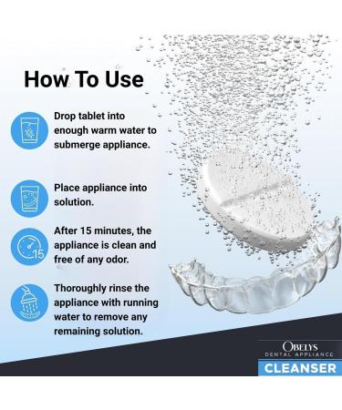 Obelys Dental Appliance Cleanser Tablets - 120 Count Tablets - For Retainers Aligners Dentures Mouthguards Night Guards Sleep Apnea Devices and Other Oral Appliances - Freshens and Cleans Daily - Buy Online on GoSupps.com