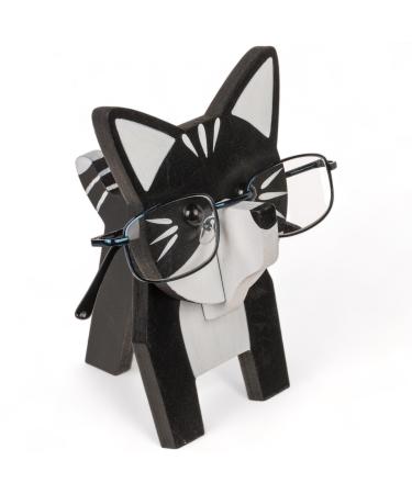 Mijoma glasses from wood in a trendy animal shape 15 x 10 cm fastener -placed ideal for at home and travel decorative storage for all types of glasses (cat)