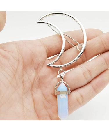 Andelaisi Boho Moon Hair Clip - Vintage Crescent Hairpin with Natural Stone Pendant - Hexagonal Crystal Drop Barrette for Women and Girls - Buy Online on GoSupps.com