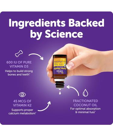 Ddrops Kids Bone Health 600 IU Vitamin D3 + 45 mcg K2-60 Drops - Helps Maintain and Build Strong Bones and Teeth. No Artificial Preservatives No Sugar Non-GMO Allergy-Friendly - Buy Online on GoSupps.com