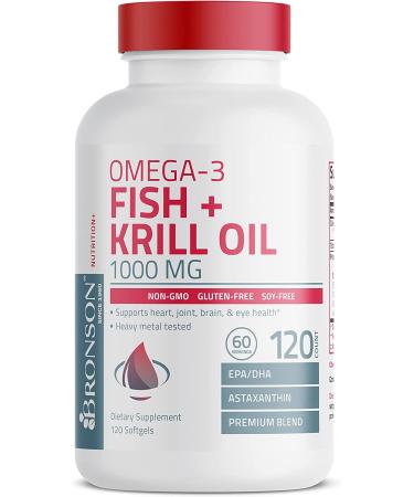 Bronson Omega-3 Fish + Krill Oil 1000 MG EPA DHA Astaxanthin Premium Blend - 120 Softgels - Buy Online on GoSupps.com