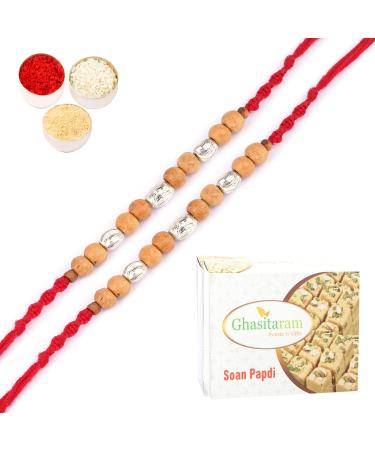 Ghasitaram Gifts Rakhi for Brother Rakhis Online - Set of 2- Rs-107 Rakhi Thread with 200 GMS of Soan Papdi Set of 2 Rakhis with 200 gms of Soan Papdi