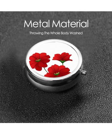 Vivid Poppy Flowers Mini Round Pill Box - 3 Compartment Travel Organizer for Medicine & Vitamins | Portable Pill Case for Home & Office - Buy Online on GoSupps.com