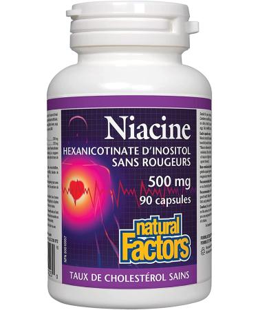 Natural Factors No Flush Niacin 500 mg - 90 Capsules for Heart Health & Cholesterol Support - Buy Online on GoSupps.com