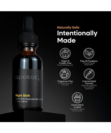 Apokati Night Shift Overnight Skin Therapy Face Oil with Tansy, Chamomile and Helichrysum Replenishing and Calming Formula for Nighttime Skincare, 30ml - Buy Online on GoSupps.com