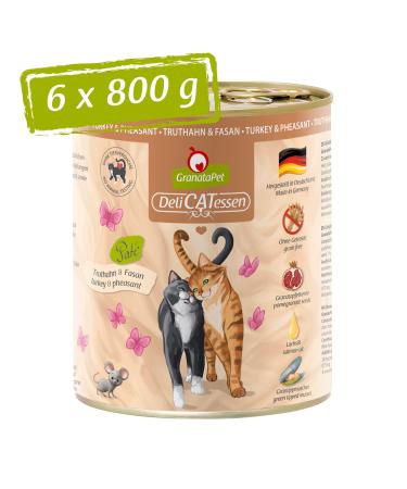 Granatapet Delicatessen Truthahn & Fasan wet food for cats cat food for gourmets food without grain & without sugar additives 6 x 800 g turkey & fasan 800 g (6 Pack)