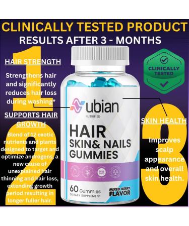 NUBIAN NUTRIFIED Biotin Gummies 10000mcg for Hair Skin & Nails Vitamin B7 Supplement for Women & Men Supports Healthy Growth Radiant Skin & Strong Nails Vegan Mixed Berry Flavor 60 Count - Buy Online on GoSupps.com