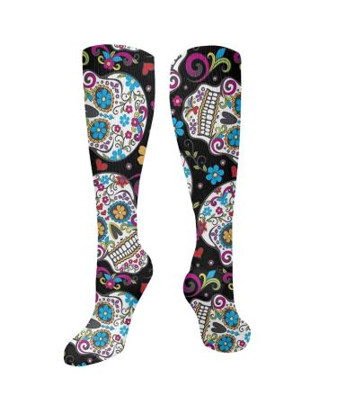 Sugar Skulls Folkloric Black compression socks for women and men circulation 15 20 mmHg is the best support for sporty running and cycling