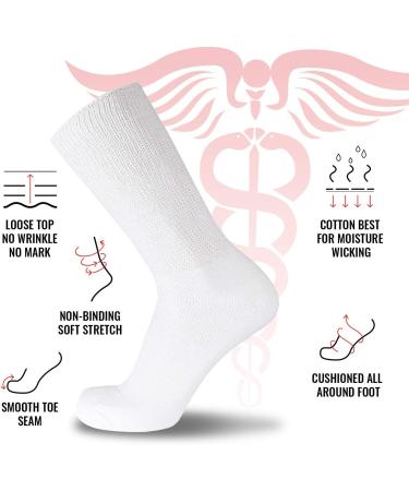 Premium Cotton Loose Top Diabetic Neuropathy Crew Socks (White, Medium) - 6 Pairs - Buy Online on GoSupps.com