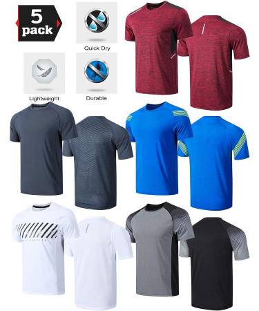 5 Pack Men's Active Quick Dry Crew Neck T-Shirts - Bulk Edition 2, Large | Workout Short Sleeve Tee Tops for Athletic Running & Gym - Buy Online on GoSupps.com