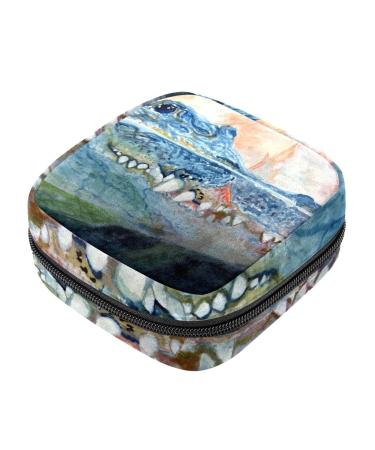 Menstrual Pad Bag with Zipper Ladies Napkin Pouch Tampons Collection Bag for Women and Girls (Alligator Head)