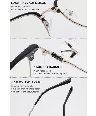Lanomi Men's Blue Light Filter Reading Glasses - Rectangle Metal Semi-Frame UV400 Protection - Anti-Blue Computer Glasses - 0.0 Diopters - Buy Online on GoSupps.com