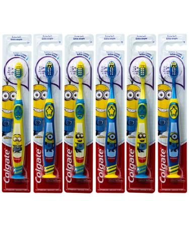 Colgate Minions Toothbrush with Suction Cup Tongue Cleaner 5+ Years Extra Soft (Colors Vary) - Pack of 6