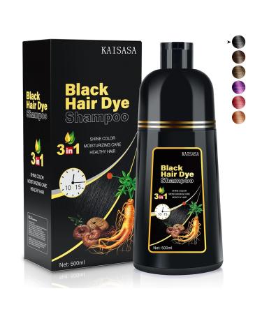 Black Hair Dye Shampoo 3 In 1 Hair Color Shampoo for Gray Hair Coverage Natural Hair Dye Shampoo for Gray Hair Herbal Ingredients Natural Shampoo Hair Dye for Women & Men 500ml (Black)