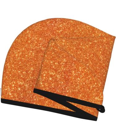 Orange Glitter Hair Towel Wrap - Quick Drying Turban with Button | Soft & Absorbent Hair Drying Towel for All Hair Types - Buy Online on GoSupps.com