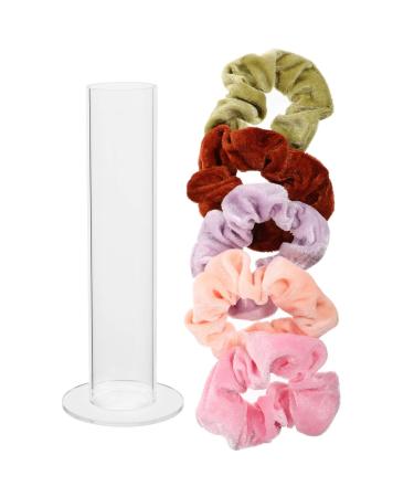 Villcase acrylic scrunchhow owner stand with 5 pieces of scrunch transparent hair tie storage scrunchie display organizer for girls women gift