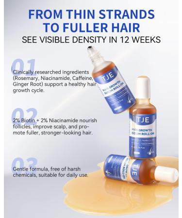 S rum de croissance des cheveux roll-on 50 ml | 3 % d'extrait de romarin + caf ine + niacinamide + biotine | Avec gingembre et aloe vera | Ne pas rincer p n tre rapidement | Pour cheveux clairsem s - Buy Online on GoSupps.com