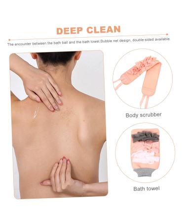 Hemoton 1 Set Bath Towel & Loofah Mitts - Pink Fiber Scrub Gloves & Body Puff - International Shipping Available - Buy Online on GoSupps.com