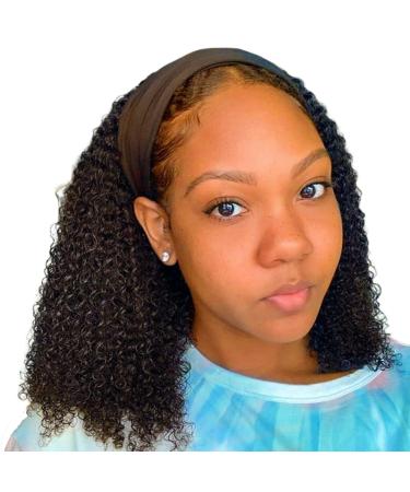 Kinky Curly Human Hair Headband Wigs for Black Women Brazilain Remy Human Hair Curly Headband Wig Glueless None Lace Front Wigs 150% Density Half Wig (16 inch) 16 Inch (Pack of 1) Curly Headband Wig