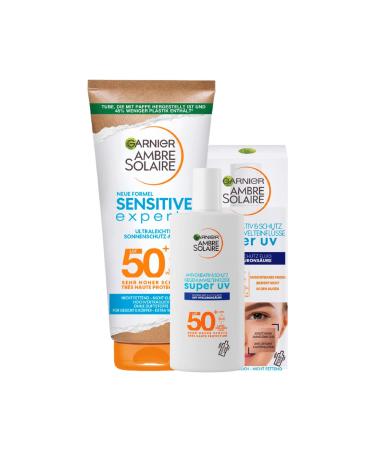 Garnier Sun Protection Set for Face and Body with Sun Protection Fluid SPF 50+ and Sun Lotion SPF 50+ Light and Invisible Formula Ambre Solaire 2 Pieces