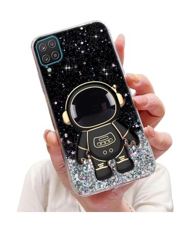 Tivenfezk Nadoli for Samsung Galaxy A22 5G astronaut Hidden Stand Cap caricature glitter stand soft silicone bling transparent protective cover samsung galaxy a22 5g black