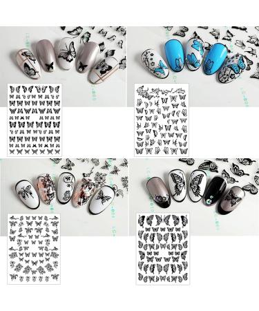 Black Retro Butterfly Nail Art Stickers - 8 Sheets Adhesive Decals for Acrylic Nails Decoration - Buy Online on GoSupps.com