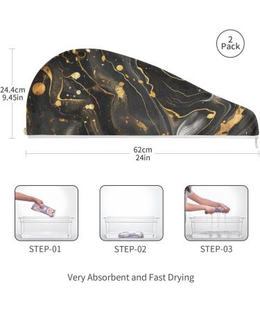 Luxury Black & Gold Marble Hair Towel 2 Pack | Super Absorbent Quick Dry Hair Turbans for Women & Girls - Buy Online on GoSupps.com