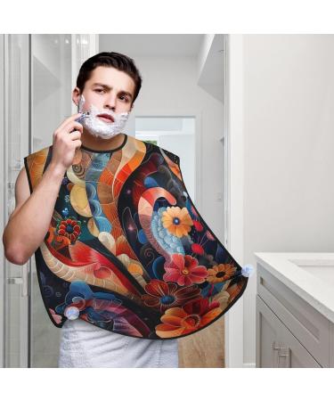 Elemental Flowers Print Beard Bib Apron - Non-Stick Hair Catcher for Men | Perfect Shaving Gift - One Size Black - Buy Online on GoSupps.com
