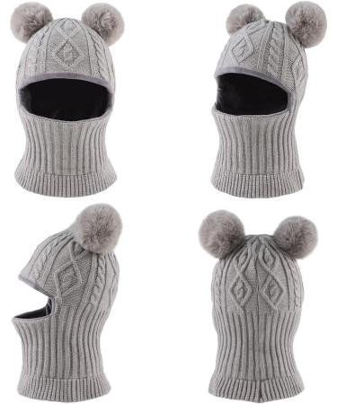 XIAOHAWANG Winter Warm Baby Hood Hat with Fleece Lining - Gray Pompom | 6-24 Months - Buy Online on GoSupps.com