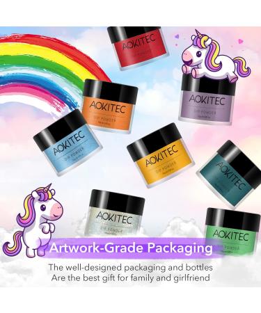 Aokitec 14Pcs Dip Powder Nail Kit - Rainbow Unicorn Collection for French Nails Art | Acrylic Dipping Powder Set with Base Top Coat and Activator - DIY Salon Quality - Buy Online on GoSupps.com