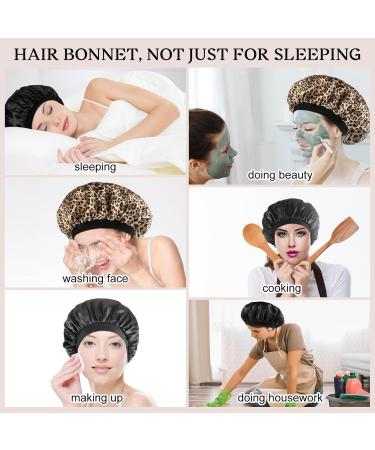 Double-Sided Satin Hair Hood Bonnet - 2-Piece Sleep Cap for Women & Girls | Soft Breathable Nighttime Hair Protection (Black & Leopard) - Buy Online on GoSupps.com