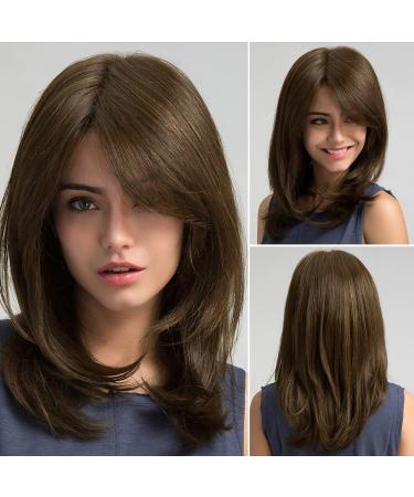 Layered Brown Synthetic Wig with Bangs - Medium Length Hair for Women | Perfect for Daily Wear & Parties - Buy Online on GoSupps.com