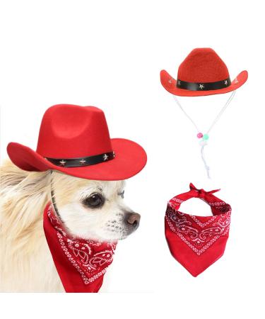 Awocan dog cowboy hat and bandana scarf dog cat sombrero puppy hat dog cat costume cosplay puppy pet pet dog vacation pet party decoration (red) red - Buy Online on GoSupps.com
