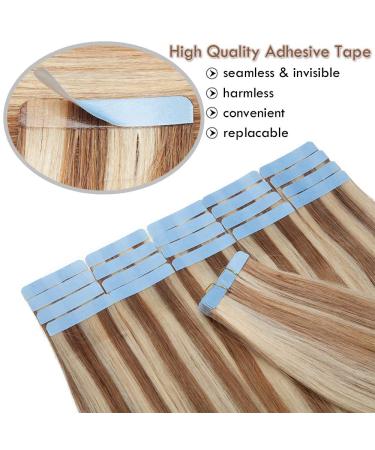 Elailite 20PCs Tape Extensions | Real Human Hair Remy 40cm - #12/613 Gold Brown & Blonde - Buy Online on GoSupps.com