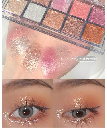 Go Ho 10 Color Glitter Eyeshadow Palette - High Pigmented Korean Makeup for Stunning Diamond Eyes - Waterproof Galaxy Sky Sparkle Shades - Buy Online on GoSupps.com