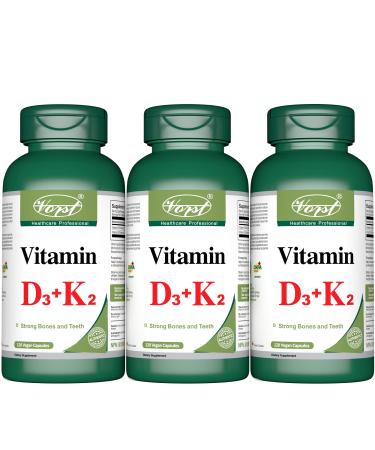 VORST Vitamin D3 + Vitamin K2 (1000 IU Vitamin D + 120mcg Vitamin K) 120 Vegan Capsules | Essential Supplement for Healthy Bones & Teeth | Powder Pills | Alternative to Drops Gummies & Sprays | 3 Bottles 3 count (Pack of 120)