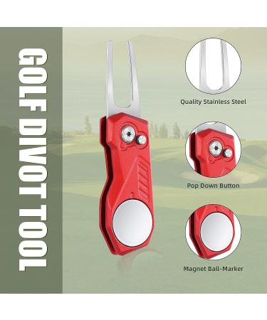 Mile High Life Golf Divot Repair Tool with Magnetic Ball Marker | Foldable All Metal Design with Pop-up Button | Men's Golf Accessories - G-Red - Buy Online on GoSupps.com
