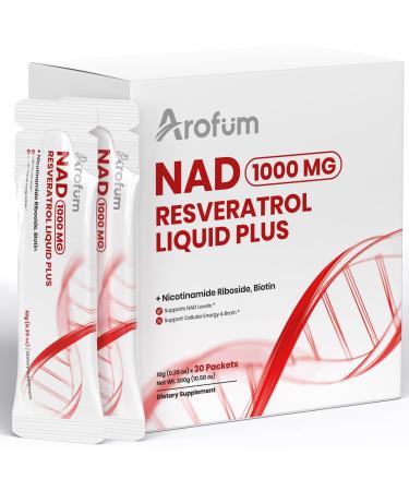 Arofum NAD+ Liquid Supplement 1000mg | 850mg Nicotinamide Riboside with Resveratrol, Quercetin, CoQ10 & Biotin | Cellular Energy, DNA Repair, Healthy Aging | NAD Supplements for Women & Men 30 Packets