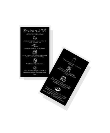 Brow Henna and Tint Aftercare Instruction Cards | 50 Pack | Physical Printed 2 x 3.5 inches Business Card Size | Starter Lift Kit with Tint at home diy supplies | Black with White Icon Design