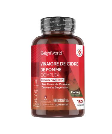 Apple Cider Vinegar 1860mg With Mother - 180 Vegan Capsules - Diet Complex Enriched with Probiotic Intestinal Flora, Ginger, Cayenne Pepper, Turmeric - Apple Cider Vinegar Alternative to Morosil