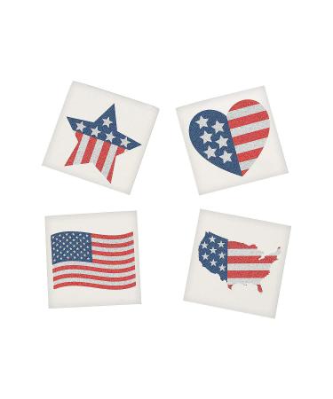 Fun Express - Patriotic Glitter Flag Tattoo Assortmen for Fourth of July - Apparel Accessories - Temporary Tattoos - Glitter Tattoos - Fourth of July - 72 Pieces
