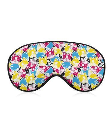 Colorful French Bulldog Doodle Sleep Mask for Women Adjustable Sleeping Eye Shades Cover with Elastic Strap