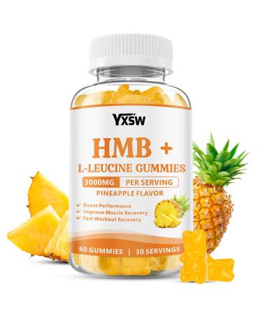 HMB and L-leucine Gummies 3000mg HMB and Leucine Amino Acid Supplements for Men & Women Sugar-Free Pineapple Flavor 60 Count 60 Count (Pack of 1)