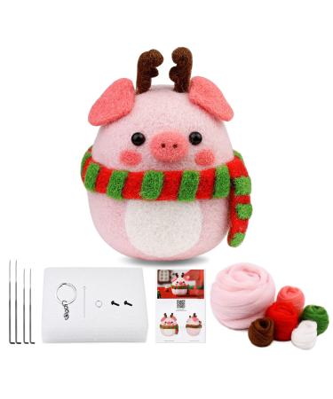Needle Felting Kits, Needle Felting Kit for Beginner, Needle Felting Starter Kit with Foam Mat, Felting Needles, Wool Roving, Instruction, and Other Wool Felting Supplies for Needle Felting-Piggy